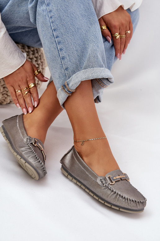 mit Glanz gleichschenklig Mokassins Aus Ermöglichtturleder D&A LR51-546 Silberfarbe mit Glanz gleichschenklig Mokassins Aus Ermöglichtturleder D&A LR51-546 Silberfarbe