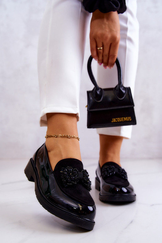 Eleganter Stil Lackierte Mokassins Slipper schZuarze Farbe Belize