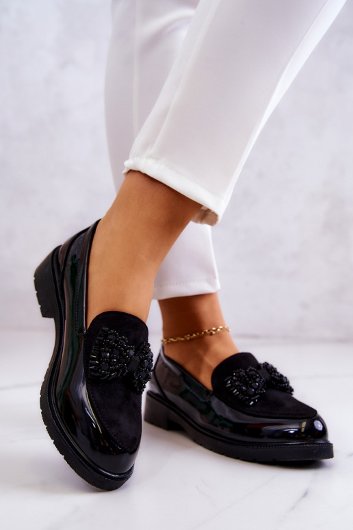 Eleganter Stil Lackierte Mokassins Slipper schZuarze Farbe Belize