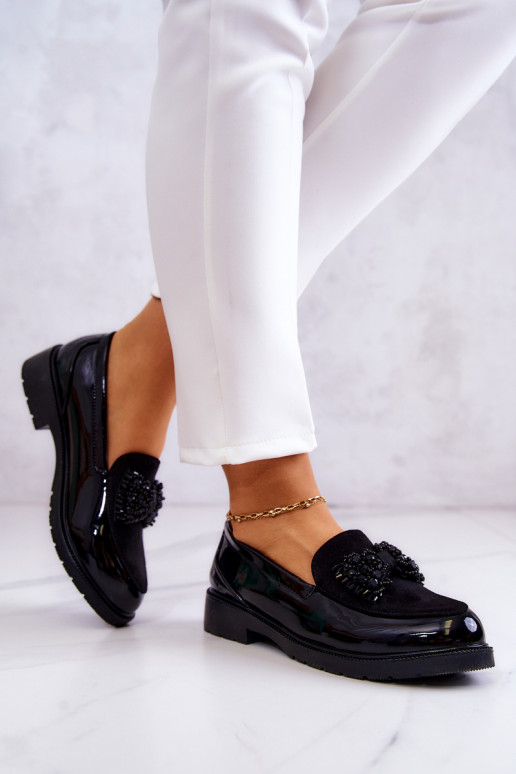 Eleganter Stil Lackierte Mokassins Slipper schZuarze Farbe Belize