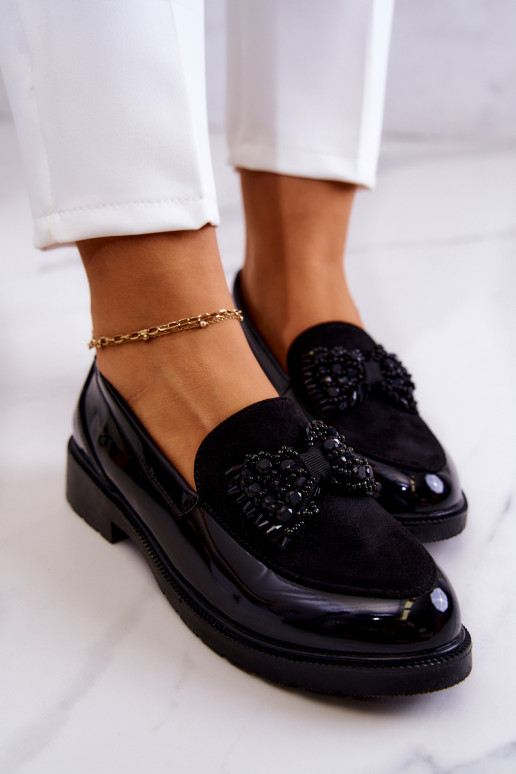 Eleganter Stil Lackierte Mokassins Slipper schZuarze Farbe Belize