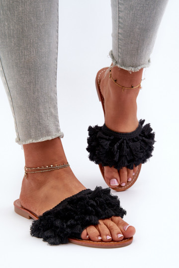 Damen Slipper mit Quasten in Schwarz Rialle