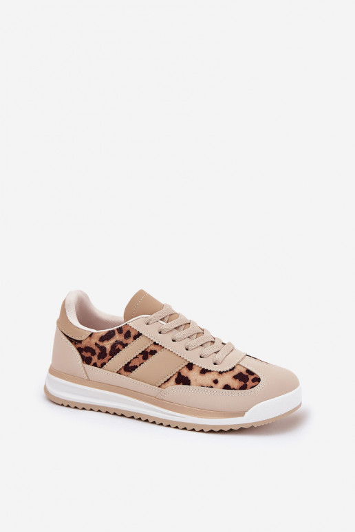 Turnschuhe Sneakers Stilvollllschuhe Feminin mit Leopardenfellmuster Beige-braune Farbe Galabis