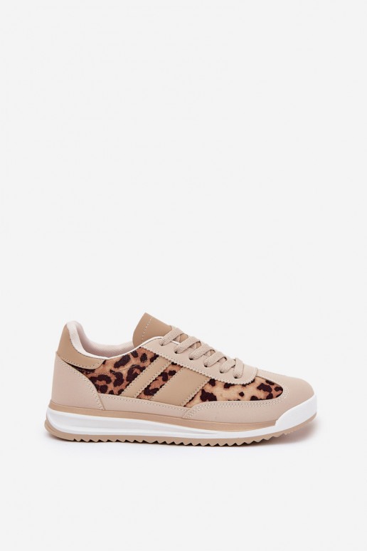 Turnschuhe Sneakers Stilvollllschuhe Feminin mit Leopardenfellmuster Beige-braune Farbe Galabis