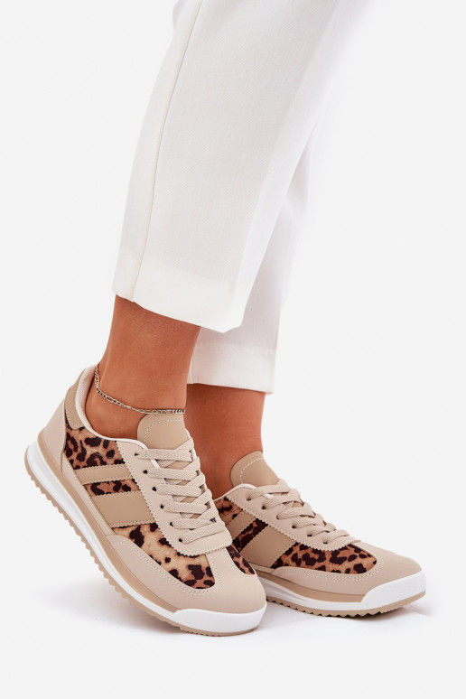 Turnschuhe Sneakers Stilvollllschuhe Feminin mit Leopardenfellmuster Beige-braune Farbe Galabis
