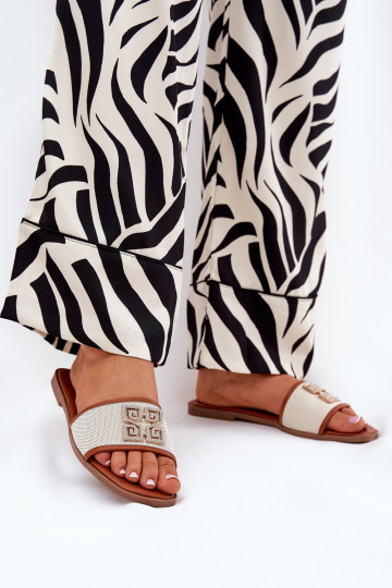 Eleganter Stil Damenhausschuhe mit Ornamenten mit breiten Absätzen braune Farbe Lovehia