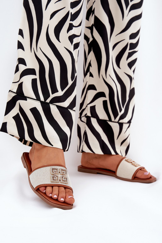 Eleganter Stil Damenhausschuhe mit Ornamenten mit breiten Absätzen braune Farbe Lovehia