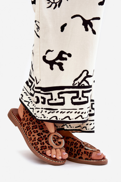 Flache Sandalen mit Ornamenten mit Leopardenfellmuster braune Farbe Haliones Flache Sandalen mit Ornamenten mit Leopardenfellmuster braune Farbe Haliones