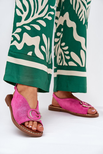 Flache Sandalen mit Ornamenten pinke Farbe Haliones