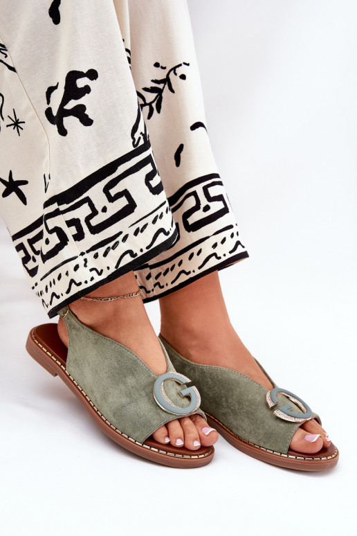 Flache Sandalen mit Ornamenten grüne Farbe Haliones Flache Sandalen mit Ornamenten grüne Farbe Haliones