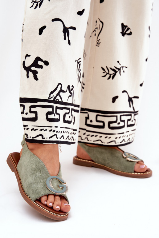 Flache Sandalen mit Ornamenten grüne Farbe Haliones Flache Sandalen mit Ornamenten grüne Farbe Haliones