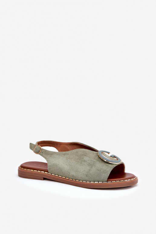 Flache Sandalen mit Ornamenten grüne Farbe Haliones Flache Sandalen mit Ornamenten grüne Farbe Haliones