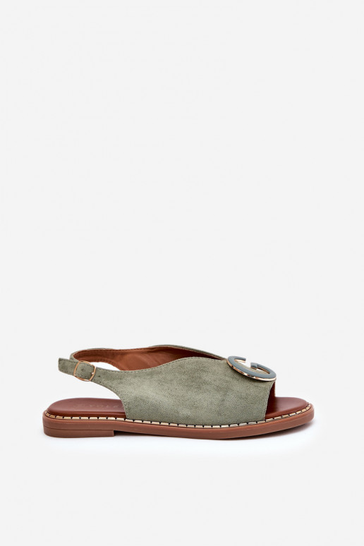 Flache Sandalen mit Ornamenten grüne Farbe Haliones Flache Sandalen mit Ornamenten grüne Farbe Haliones