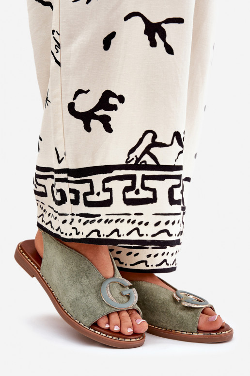 Flache Sandalen mit Ornamenten grüne Farbe Haliones Flache Sandalen mit Ornamenten grüne Farbe Haliones