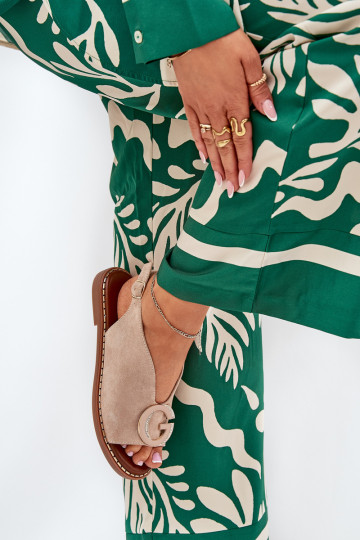 Flache Sandalen mit Ornamenten Beige Haliones