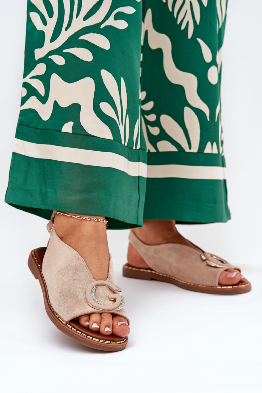 Flache Sandalen mit Ornamenten Beige Haliones Flache Sandalen mit Ornamenten Beige Haliones