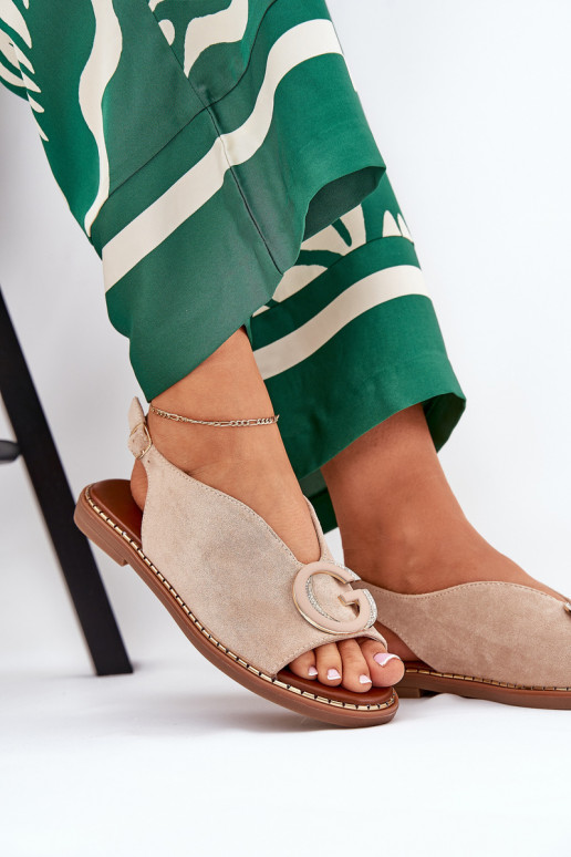 Flache Sandalen mit Ornamenten Beige Haliones Flache Sandalen mit Ornamenten Beige Haliones