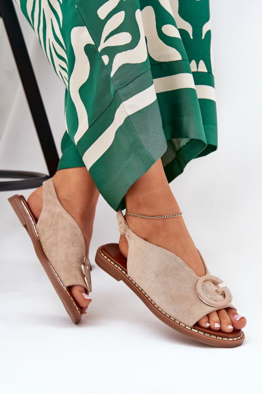 Flache Sandalen mit Ornamenten Beige Haliones Flache Sandalen mit Ornamenten Beige Haliones