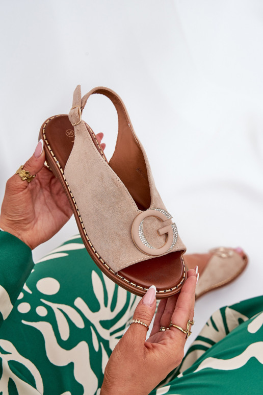 Flache Sandalen mit Ornamenten Beige Haliones Flache Sandalen mit Ornamenten Beige Haliones