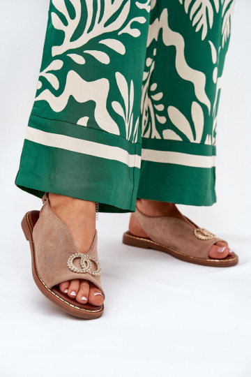 Damensandalen mit Ornamenten mit breiten Absätzen aus Öko-INildlederoZue Beige Ralisses 2