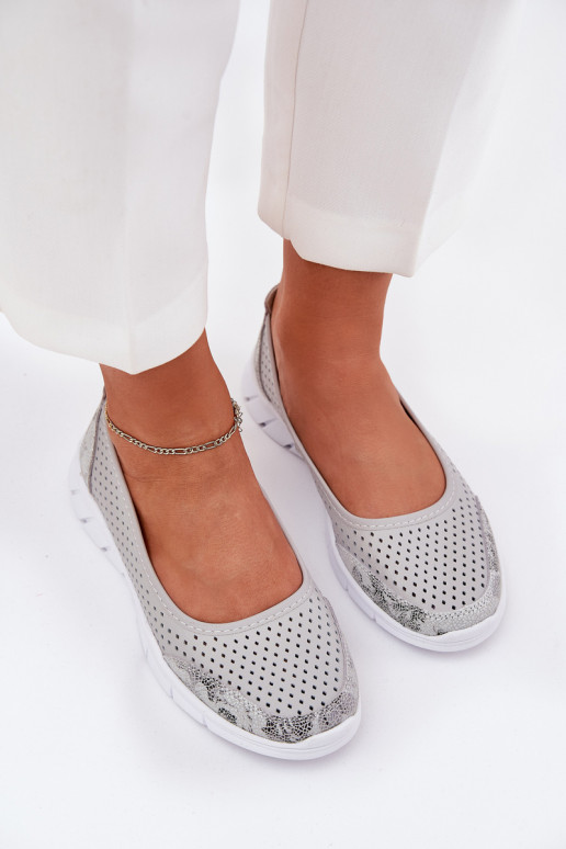 Haut Durchbrochene Ballerinas Vinceza 95323 graue Farbe