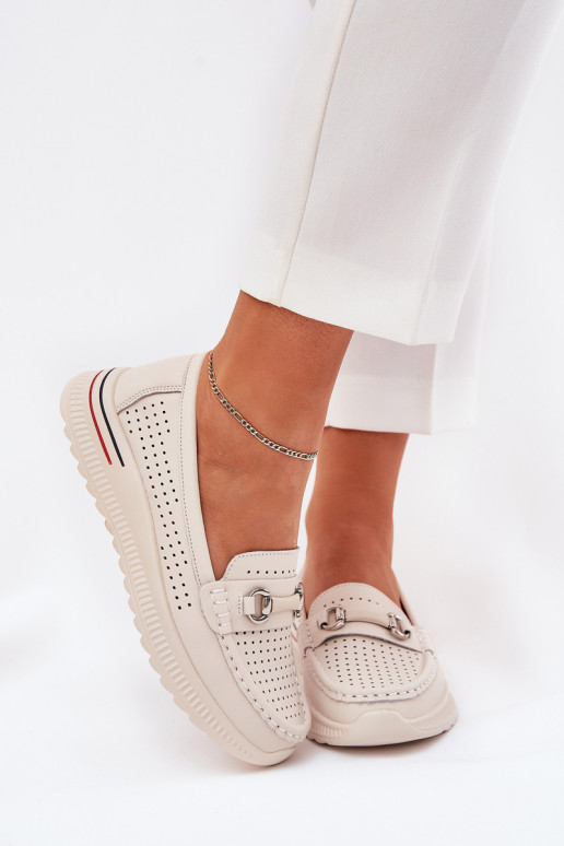 Durchbrochene Ballerinas Z Ermöglichtturalnej Skóry Vinceza 95331 Beige