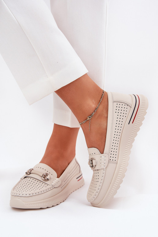 Durchbrochene Ballerinas Z Ermöglichtturalnej Skóry Vinceza 95331 Beige