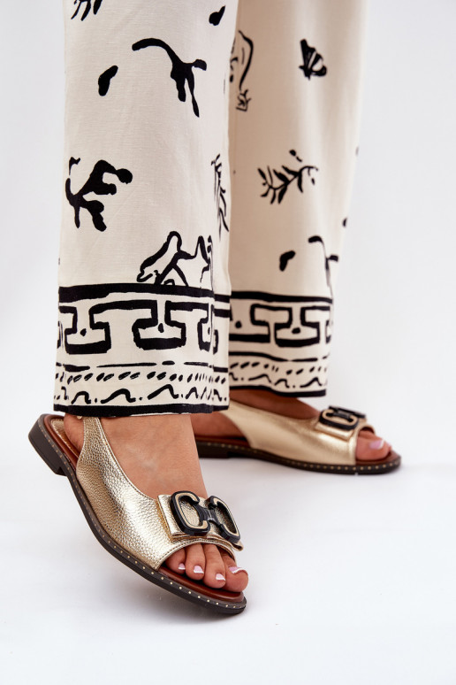 Flache Sandalen mit Ornamenten Eko Haut goldene Farbe Lilria