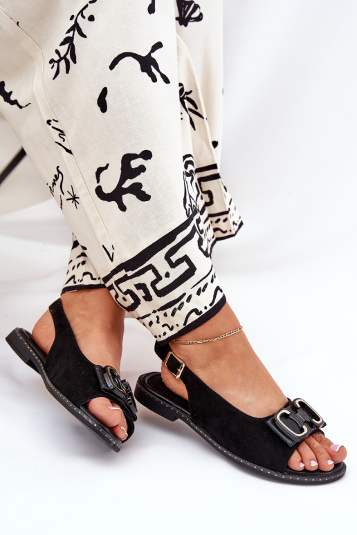 Flache Sandalen mit Ornamenten aus Öko-INildlederoZue schZuarze Farbe Lilria