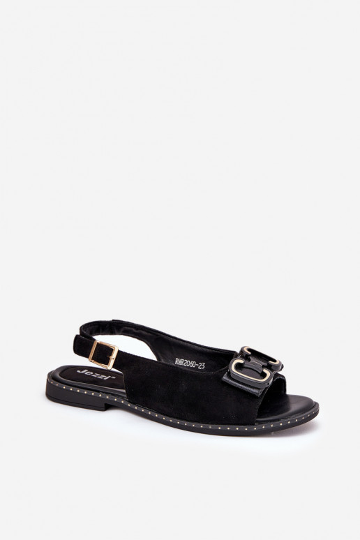 Flache Sandalen mit Ornamenten aus Öko-INildlederoZue schZuarze Farbe Lilria