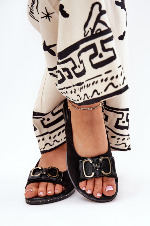 Flache Sandalen mit Ornamenten aus Öko-INildlederoZue schZuarze Farbe Lilria