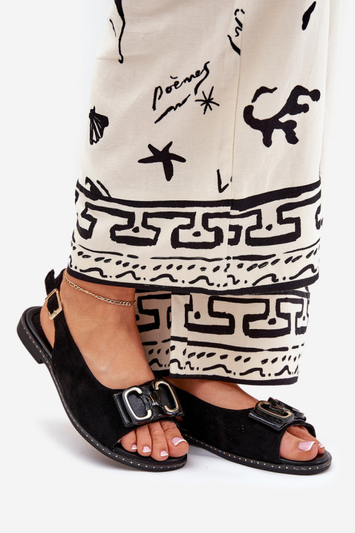 Flache Sandalen mit Ornamenten aus Öko-INildlederoZue schZuarze Farbe Lilria