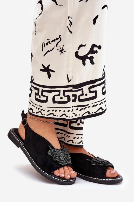 Damensandalen mit breiten Absätzen mit Ornamenten schZuarze Farbe Setorina Damensandalen mit breiten Absätzen mit Ornamenten schZuarze Farbe Setorina