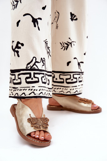 Damensandalen mit breiten Absätzen mit Ornamenten goldene Farbe Setorina 2