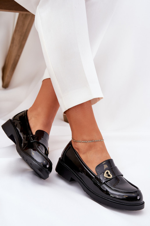 Lackierte Mokassins Feminin Mit Herz S.Barski HY51-379 schZuarze Farbe Lackierte Mokassins Feminin Mit Herz S.Barski HY51-379 schZuarze Farbe