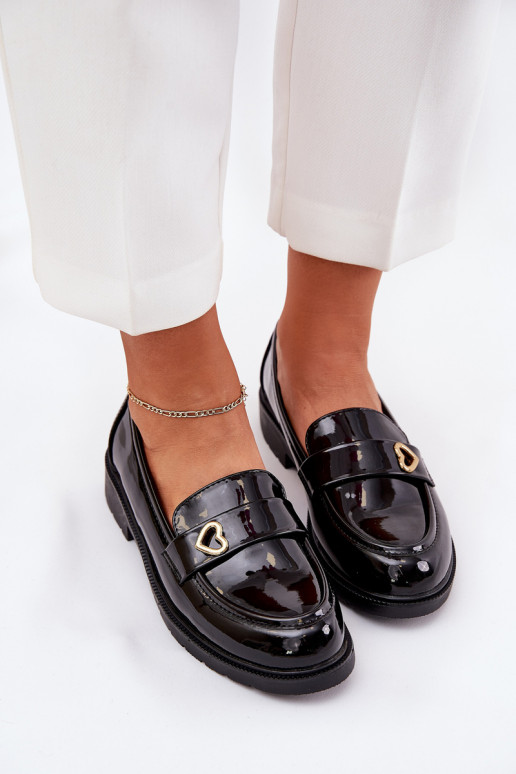 Lackierte Mokassins Feminin Mit Herz S.Barski HY51-379 schZuarze Farbe Lackierte Mokassins Feminin Mit Herz S.Barski HY51-379 schZuarze Farbe