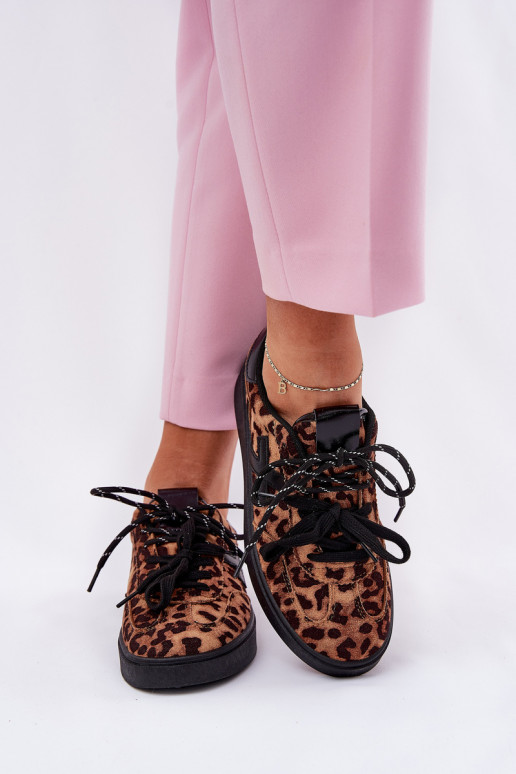 Niedrig Turnschuhe Feminin mit Leopardenfellmuster braune Farbe Zelevelis Niedrig Turnschuhe Feminin mit Leopardenfellmuster braune Farbe Zelevelis