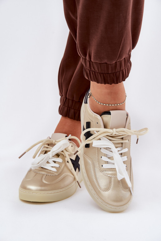 Niedrig Turnschuhe Feminin goldene Farbe Zelevelis Niedrig Turnschuhe Feminin goldene Farbe Zelevelis