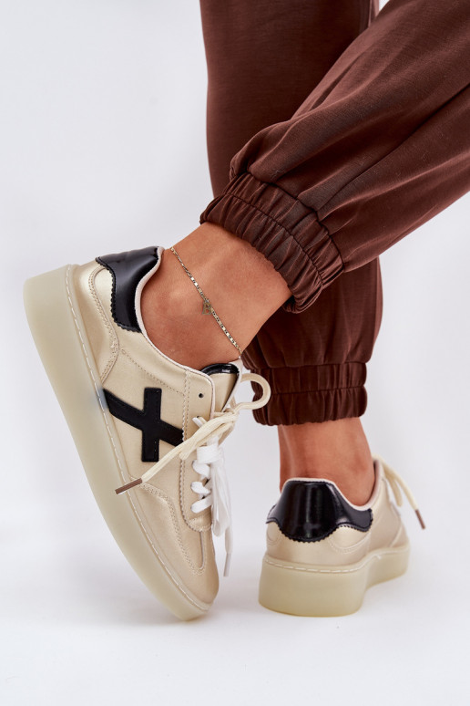 Niedrig Turnschuhe Feminin goldene Farbe Zelevelis Niedrig Turnschuhe Feminin goldene Farbe Zelevelis