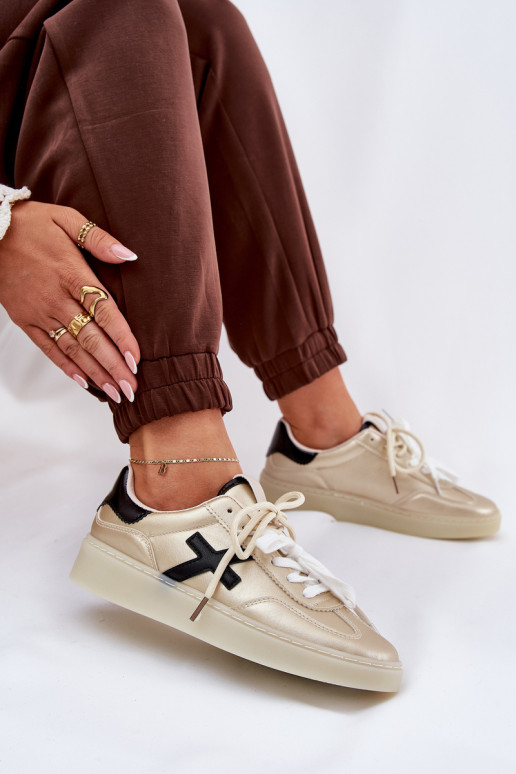 Niedrig Turnschuhe Feminin goldene Farbe Zelevelis Niedrig Turnschuhe Feminin goldene Farbe Zelevelis