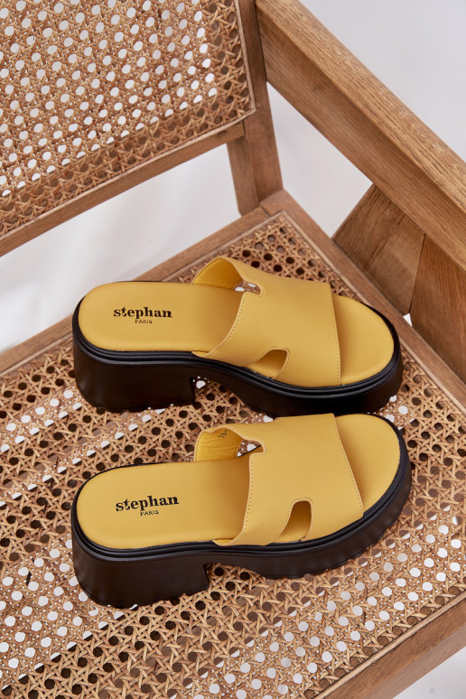 Damenhausschuhe mit einer Plattform I Fest Obcasie gelbe Farbe Rizana