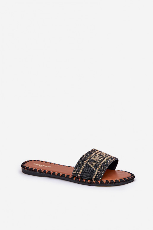 Damenhausschuhe mit breiten Absätzen Mit Dekoration schZuarze Farbe Dorfedi Damenhausschuhe mit breiten Absätzen Mit Dekoration schZuarze Farbe Dorfedi