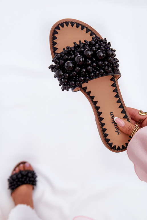 Hausschuhe FrauenZuohnung Mit Zierperlen schZuarze Farbe Aricca Hausschuhe FrauenZuohnung Mit Zierperlen schZuarze Farbe Aricca