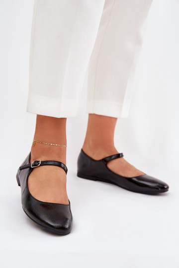 Lackierte Ballerinas mit Riemen schZuarze Farbe Arrivara 2