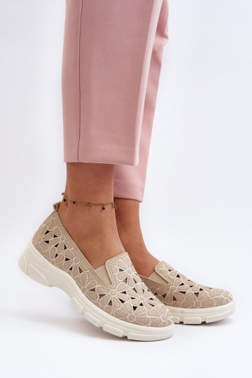 mit durchbrochenen Elementen Schuhe Feminin Beige Emilei 2