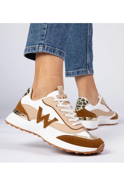 Weiß-braune Damen Sneakers mit...