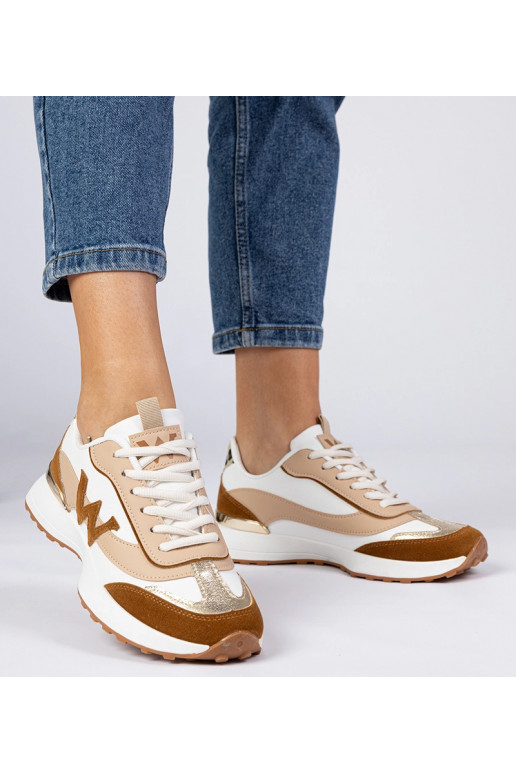 Weiß-braune Damen Sneakers mit...