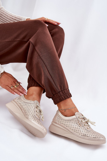Ledersneaker für Damen Sportlicher Stil Schuhe goldene Farbe Brumia