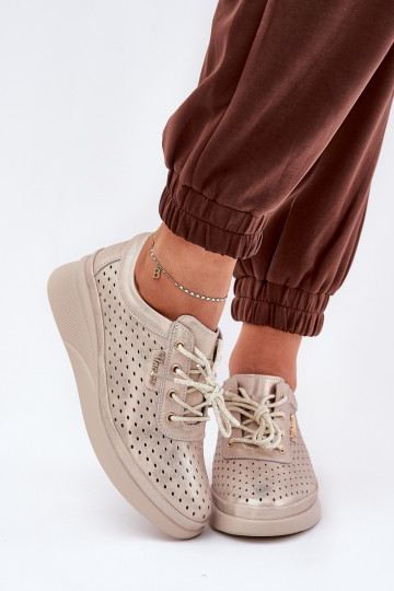 Ledersneaker für Damen Sportlicher Stil Schuhe goldene Farbe Brumia 2