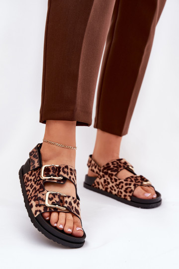 Sandalen mit Leopardenfellmuster Feminin mit Schnallen braune Farbe Seladith 2